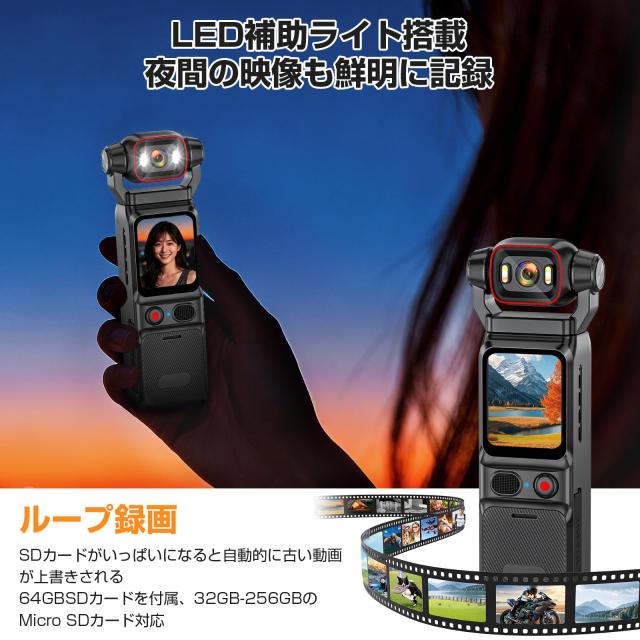 LXMIMI 4Kアクションカメラ ウェアラブルカメラ 6軸手ブレ補正 1.69