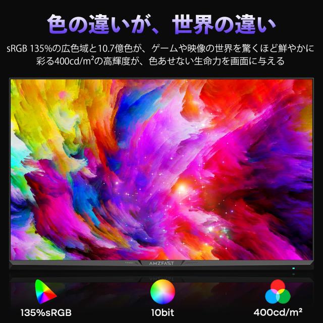 Amzfast 27インチ 320Hz ゲーミングモニター WQHD Fast IPS 1ms(MPRT) 135%sRGB HDR400 10bit 低ブルーライト VRR対応 PS5対応 Adaptive_4