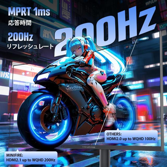 Minifire 34インチ ゲーミングモニター 200Hz 曲面 UWQHD 3440x1440 130%sRGB HDMI 2.1*2 VRR対応 高さ調整 3000:1コントラスト HDR Adap_2