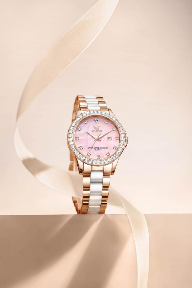 OLEVS レディース 腕時計 シェルダイアル セラミック ピンク 36mm_2