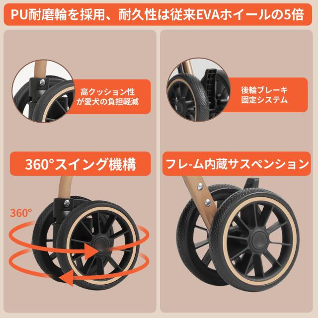 TRAIL TAIL ペットカート 軽量コンパクト ペットベビーカー 分離型・一体型と折りたたみ式 多頭の小型犬＆猫 中型犬一匹用 4輪耐摩耗 静音_3