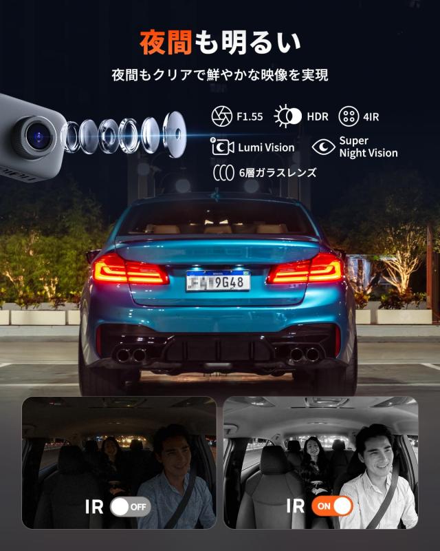 3カメラ 64GBカード付属】 70mai Dash Cam T400 ドライブレコーダー F1