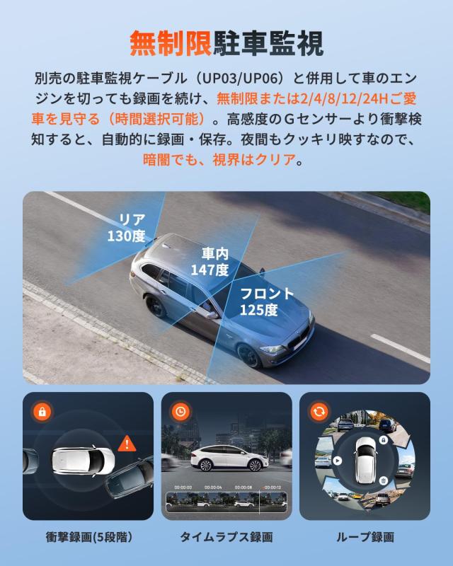 3カメラ 64GBカード付属】 70mai Dash Cam T400 ドライブレコーダー F1