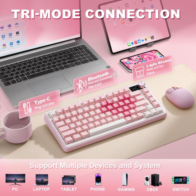 YUNZII B75 PRO MAX QMK/VIA ワイヤレスメカニカルキーボード 75%英語