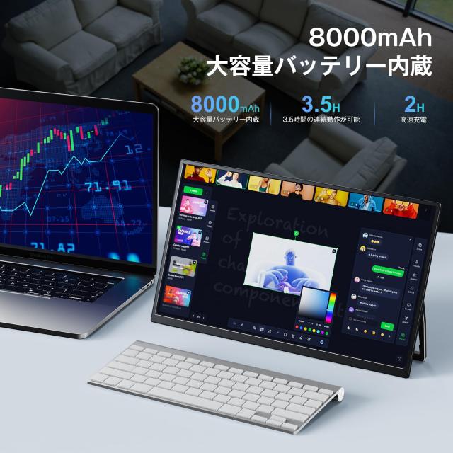 KEEPTIME ワイヤレス モバイルモニター 15.6インチ 1920*1080 モバイルディスプレイ 8000mAhバッテリー内蔵 卓上スタンド付き 自立スタン_2