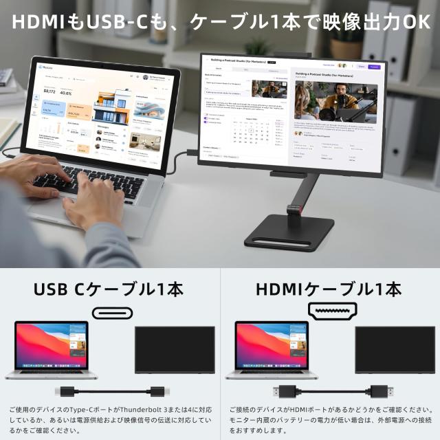 KEEPTIME ワイヤレス モバイルモニター 15.6インチ 1920*1080 モバイルディスプレイ 8000mAhバッテリー内蔵 卓上スタンド付き 自立スタン_5