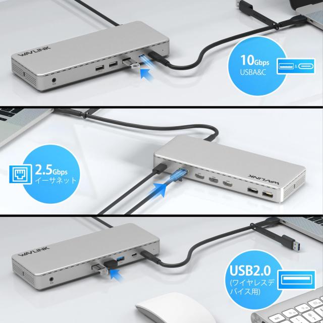WAVLINK DisplayLink対応 トリプル4K@60Hz ユニバーサルドッキング