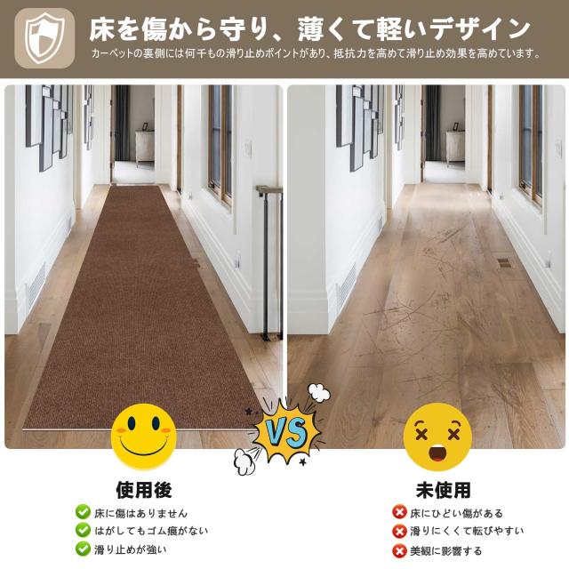 廊下 カーペット Keilymat 廊下マット ズレない 洗える 撥水 おしゃれ 無地 カーペットタイプ ロングマット 吸着 廊下敷き TPR 防音 ラグ_3