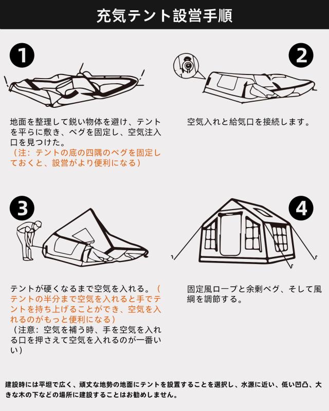 GOTENTIFY インフレータブルテント8P Proエアー アーミーグリーン 簡単組み立て ポリコットン素材 5~6人用 ロッジ 煙突穴付き 4シーズン_7