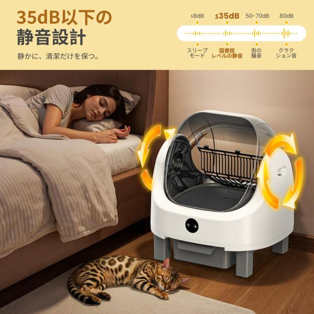 OROLEY 全自動猫トイレ 自動猫砂盆 オープントップ 96L 大容量 猫用
