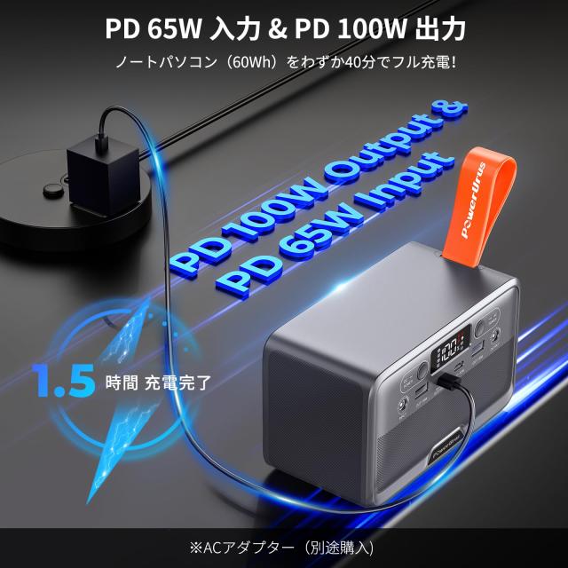 PowerUrus ポータブル電源 89.6Wh リン酸鉄 小型 軽量 AC100V DC100W ６つ出力ポート 急速充電 Type-C搭載 ポータブルバッテリー LEDライ_4