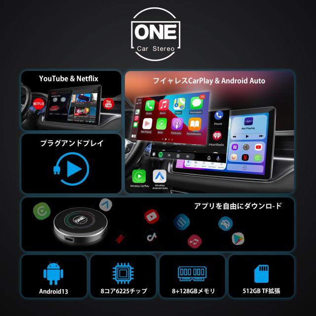 公式標準版」 OneCarStereo CarPlay AI Box 2026 He Pro 8GB+128GB 8