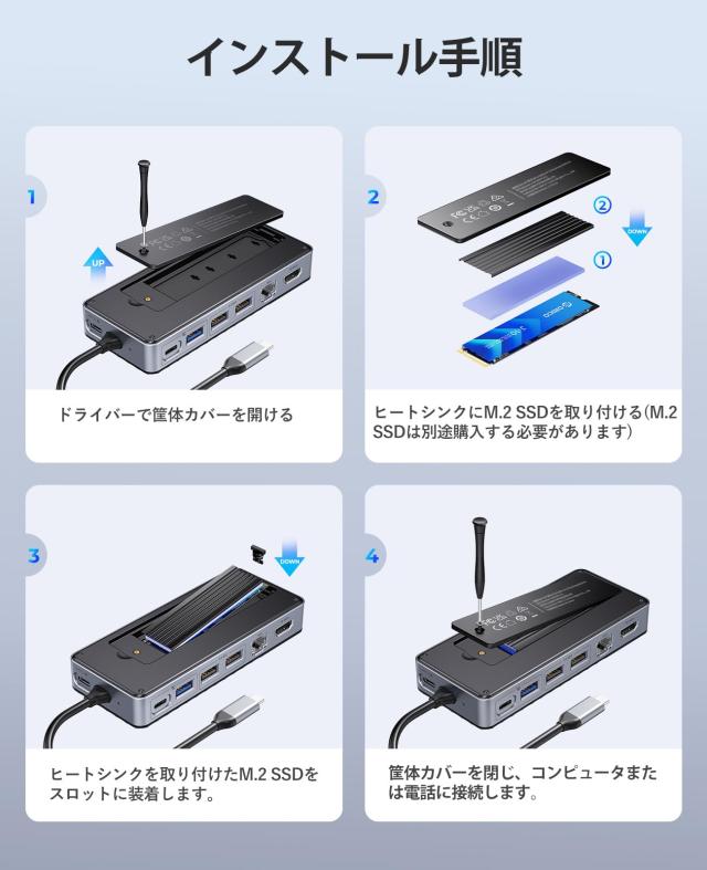 ORICO 8-in-1 USB-C ドッキングステーション M.2 SSD外付けケース OM28PR_7