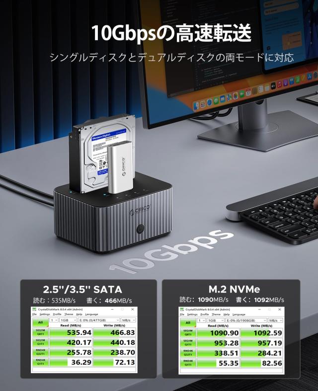 ORICO HDD SSD クローン スタンド NVMe SSD と 2.5/3.5 SATA HDD/SSD両対応 双方向クローニングケース USB 3.2 Gen2 10Gbps高速データ転_5