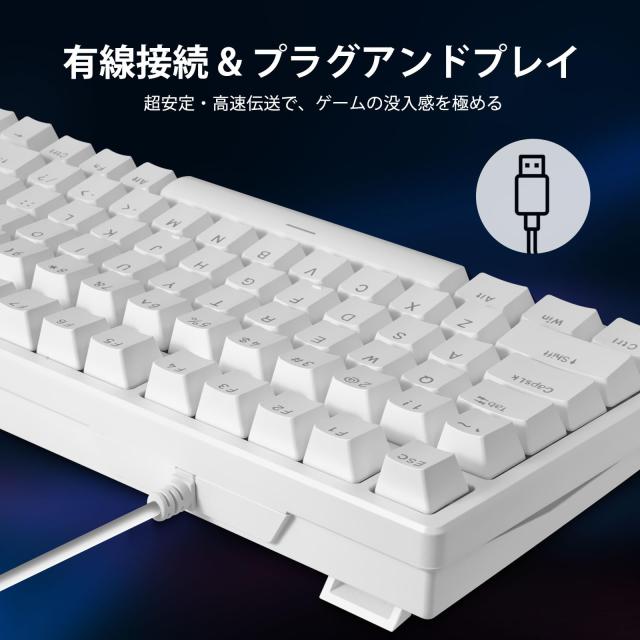 HUOJI ゲーミングキーボード USB有線 メカニカル 静音赤軸 テンキー付き 英語配列 ノブ付き サイド発光 LEDバックライト ゲーミング/オフ