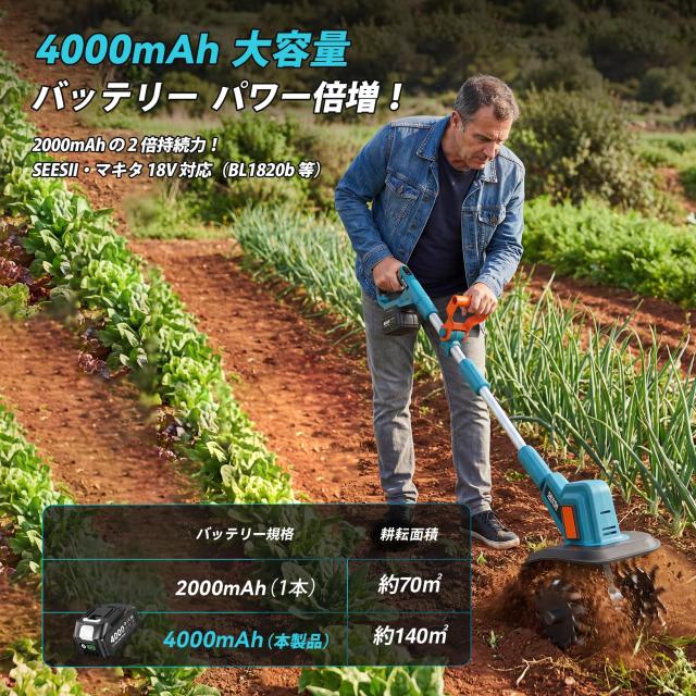 SEESII 耕運機 家庭用 電動 コードレス ミニ耕うん機 【2026新型 3段階変速と2段階切替】 耕幅260mm 耕深230mm 4.0Ahバッテリー付属 4枚_4