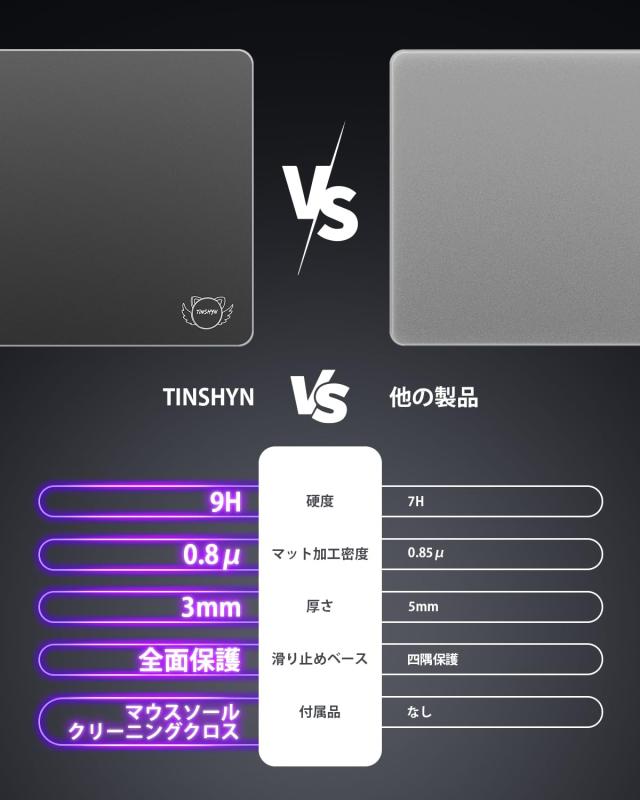 「肌のような触感、新発想のガラスマウスパッド」Tinshyn ゲーミングマウスパッド マウスパッド ガラス 丸み加工の滑り止め底/0.8μ高精_1