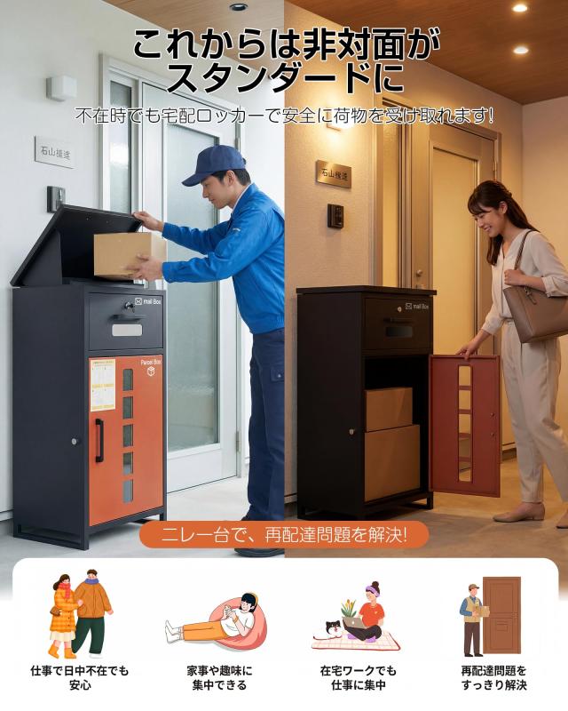 宅配ボックス 屋外 【複数投函可能/大容量】ポスト一体型 防水防錆 置き配ボックス 郵便受け 大型荷物対応 宅配BOX 戸建て用 組み立て不_4