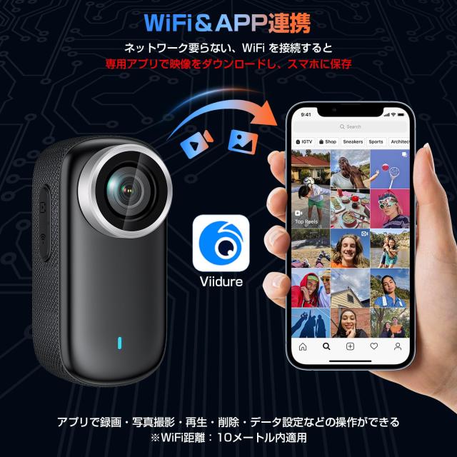 LXMIMI 4Kアクションカメラ ウェアラブルカメラ 親指サイズボディカメラ WiFi スマホ連携【64GBカード付属】123°広角小型Vlogビデオカメ