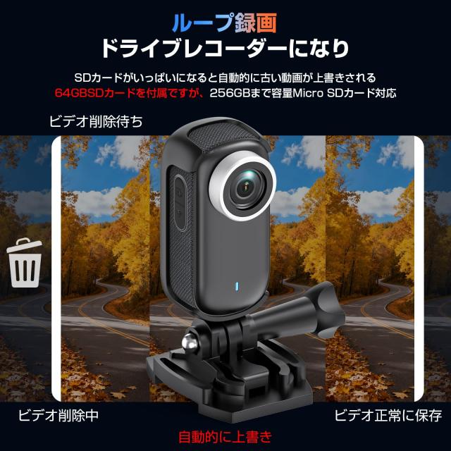 LXMIMI 4Kアクションカメラ ウェアラブルカメラ 親指サイズボディカメラ WiFi スマホ連携【64GBカード付属】123°広角小型Vlogビデオカメ