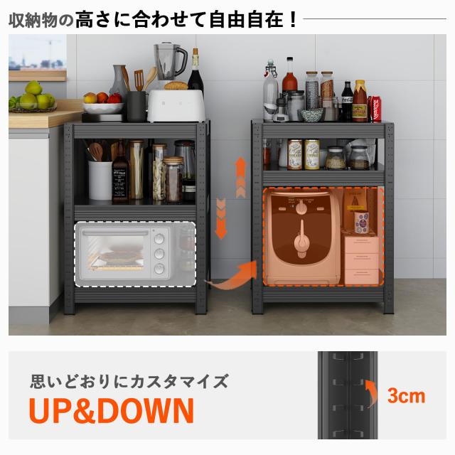 Polyidea スチールラック 3段 幅60 奥行40 高さ81 大容量 キッチンラック 家電収納棚 ヘビーデューティ メタルラック本体 組立簡単 ネジ_4