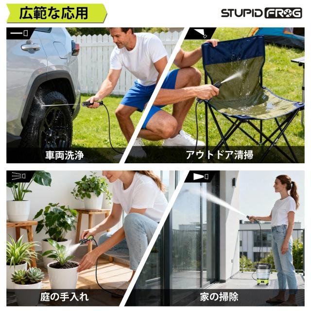 携帯用折りたたみ式 12L大容量バケット型高圧洗浄機，軽量移動用ローラー付きで運搬が簡単，内蔵2000mAh大容量リチウム電池により、連続3_1