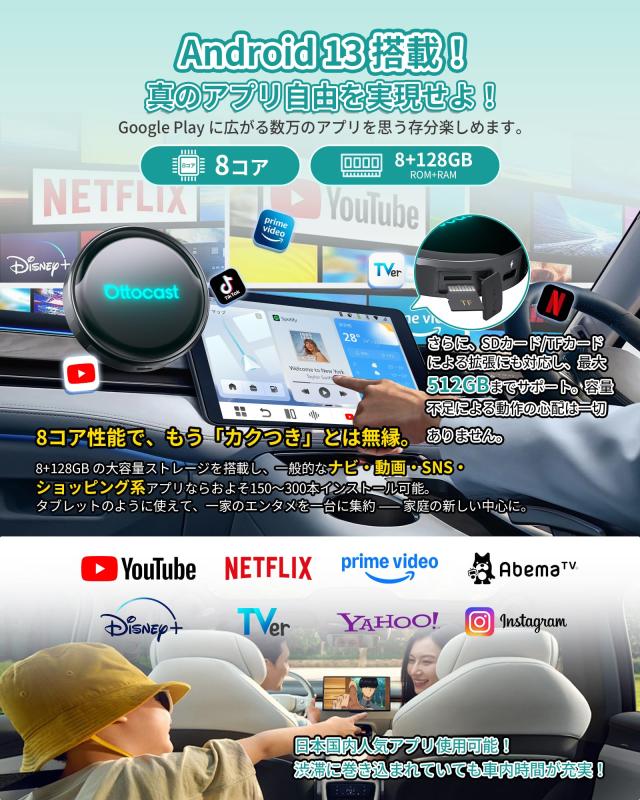 【公式】オットキャスト Ottocast P3 Pro 2025新型 OttoAibox P3Pro Android 13・Google Play対応【人気アプリ自由にダウンロード】ワイ_1