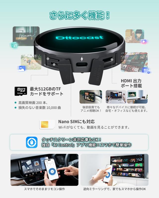 【公式】オットキャスト Ottocast P3 Pro 2025新型 OttoAibox P3Pro Android 13・Google Play対応【人気アプリ自由にダウンロード】ワイ_7