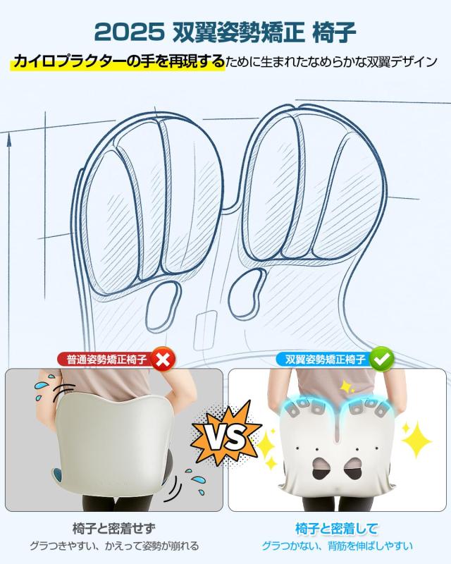 【理学療法士推薦】KOJIHOMU 姿勢矯正 椅子 骨盤矯正 姿勢サポートチェア 座椅子 腰が痛くならない 高反発メモリー綿 腰当て 姿勢補正 ク_2