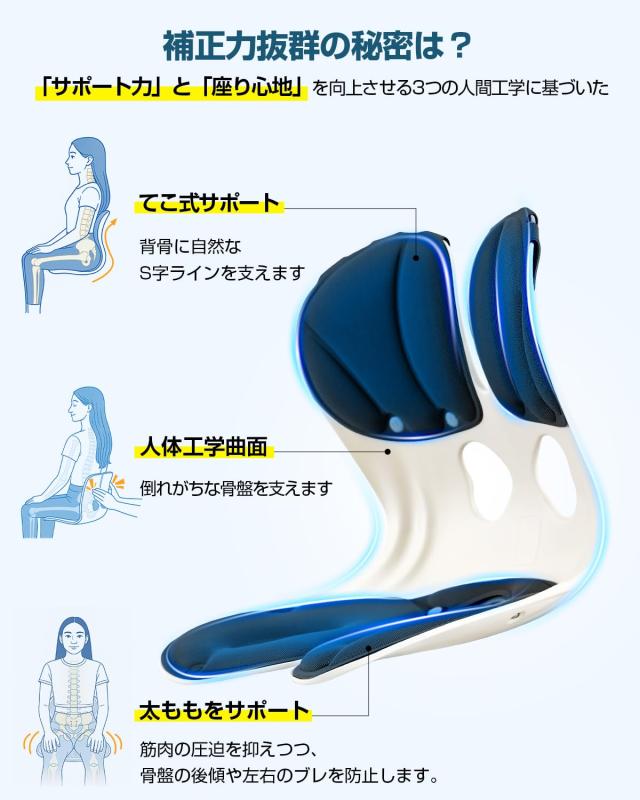 【理学療法士推薦】KOJIHOMU 姿勢矯正 椅子 骨盤矯正 姿勢サポートチェア 座椅子 腰が痛くならない 高反発メモリー綿 腰当て 姿勢補正 ク_3