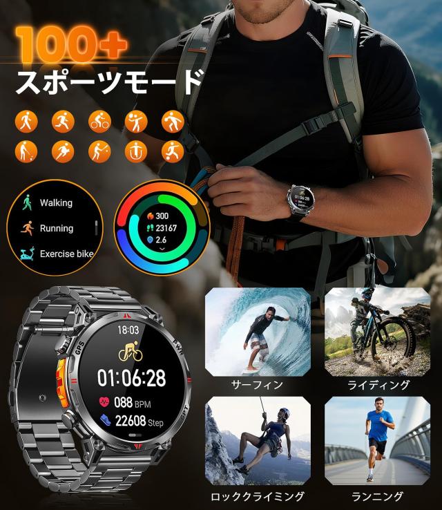 スマートウォッチ 【2026 ChatGPT搭載 内蔵GPS AI文字盤】 1.6 インチ 