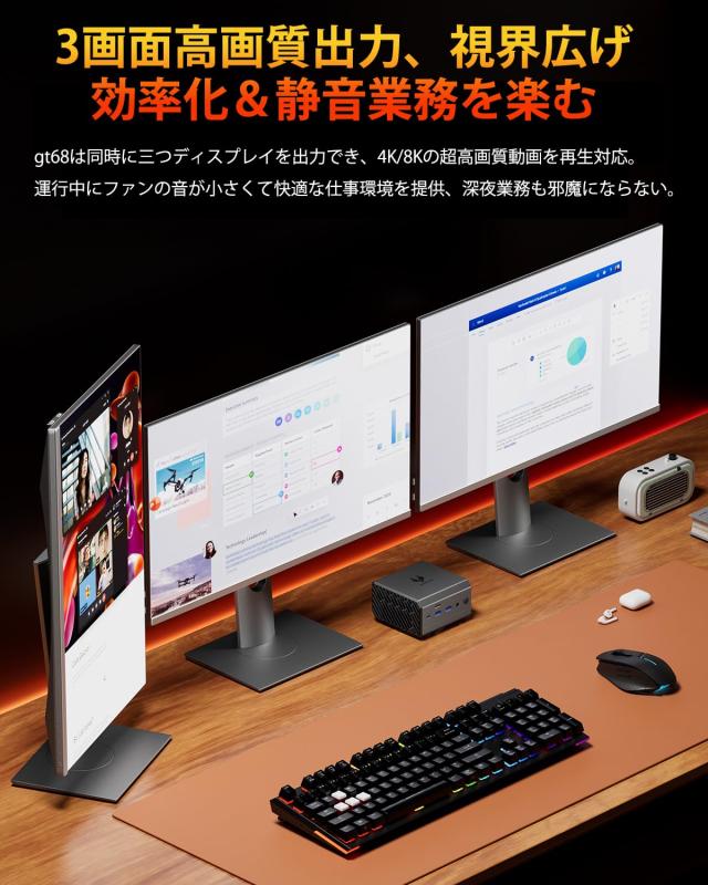 AOOSTAR GT68 ミニpc ryzen7 Pro 6850H (4.7GHz R5 7640HSより速い) 16G+1TB SSD*3/Oculink/USB4/二つ2.5G LAN/ 8k 3画面、省電力・低ノ_7