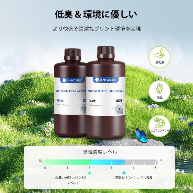 ANYCUBIC 水洗いABSライクレジン 3.0、高強度・高精度、低収縮で精密モデルに最適、簡単水洗い、低臭気、405nm波長 LCD/DLP 光造形プリン
