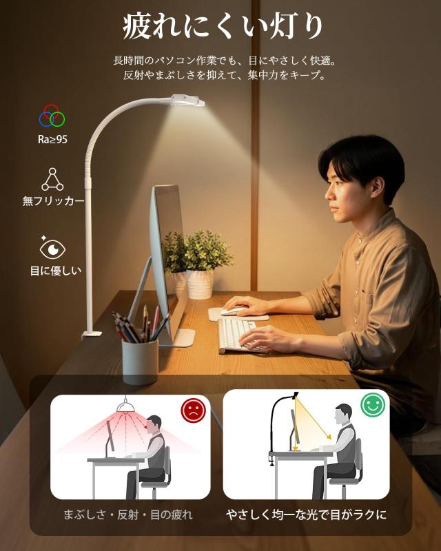 2025新登場】Hoxhyon デスクライト LED 白 クランプ式 卓上ライト 電気 
