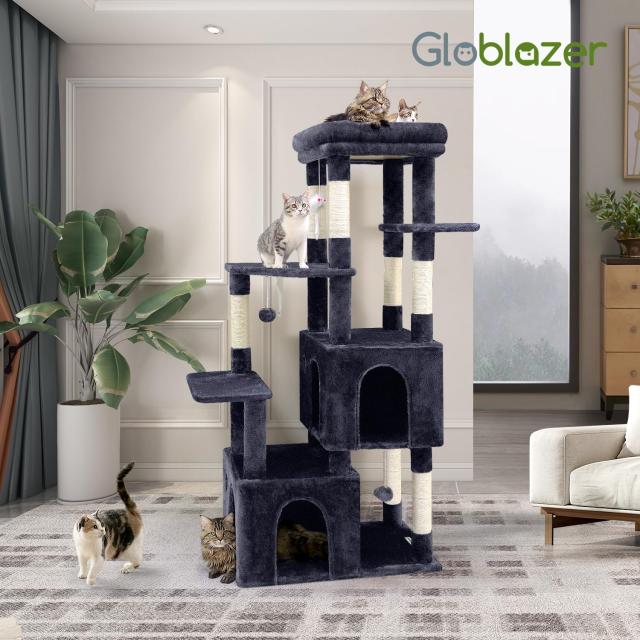 Globlazer キャットタワー 据え置き シニア 猫タワー 大型猫用 猫タワー 多頭飼い 大型 多機能 登りやすい 2ねこハウス 7天然麻紐爪とぎ_6