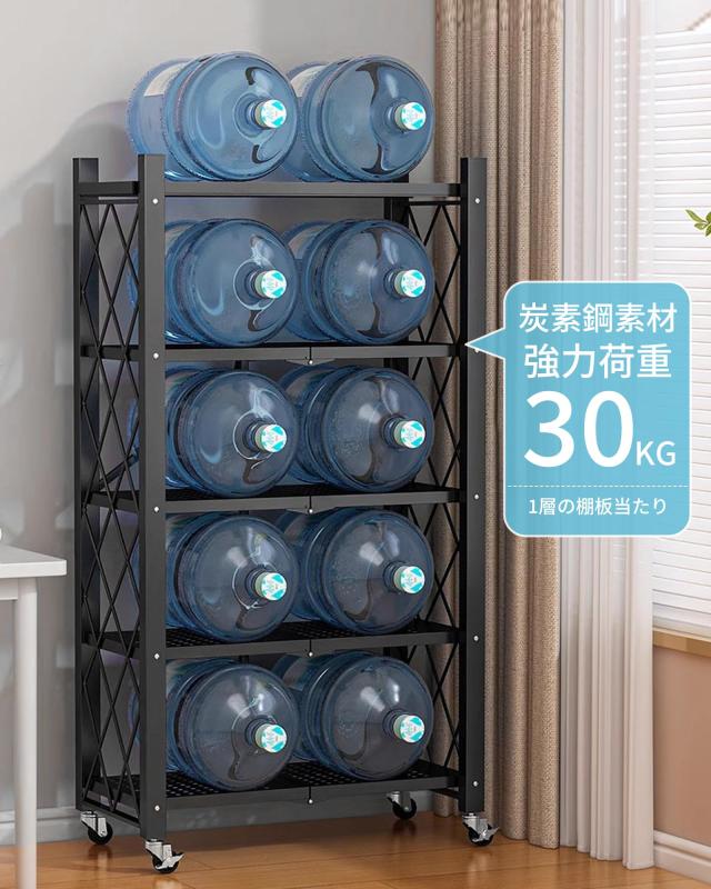 【Amazon.co.jp限定】 QIUYMI 収納ラック 折りたたみ 棚 3段 幅71×奥行34×高さ87cm 1秒展開 組立不要 高強度 大容量 キャスター付き ス_5