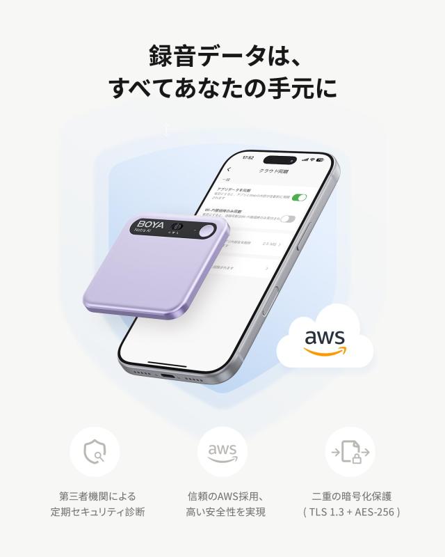 BOYA Notra AIボイスレコーダー 文字起こし 600分無料 ノイズキャンセリング 64GB_5