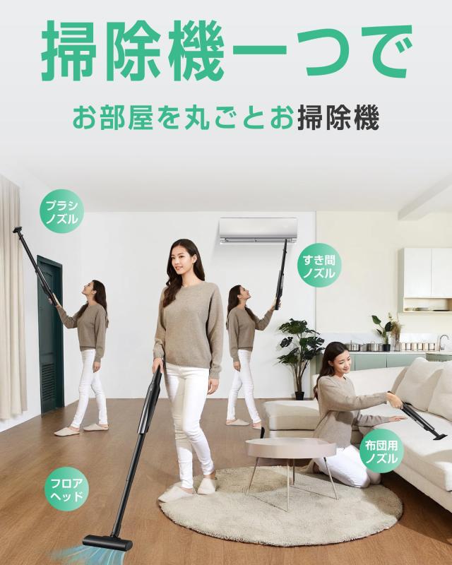 掃除機 コードレス 軽量【45000pa超強力吸引・45分連続稼働・収納＆充電 スタンド付き・ホコリ自動検知】 ハンディ 掃除機 スティック ク_1