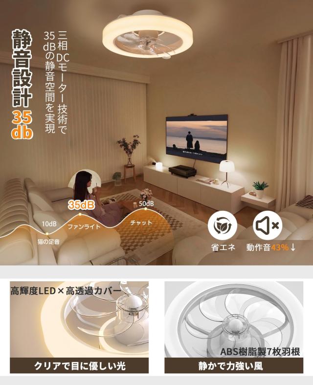 SUKITEN シーリングファンライト LED Φ50cm 3500LM 正逆回転 首振り