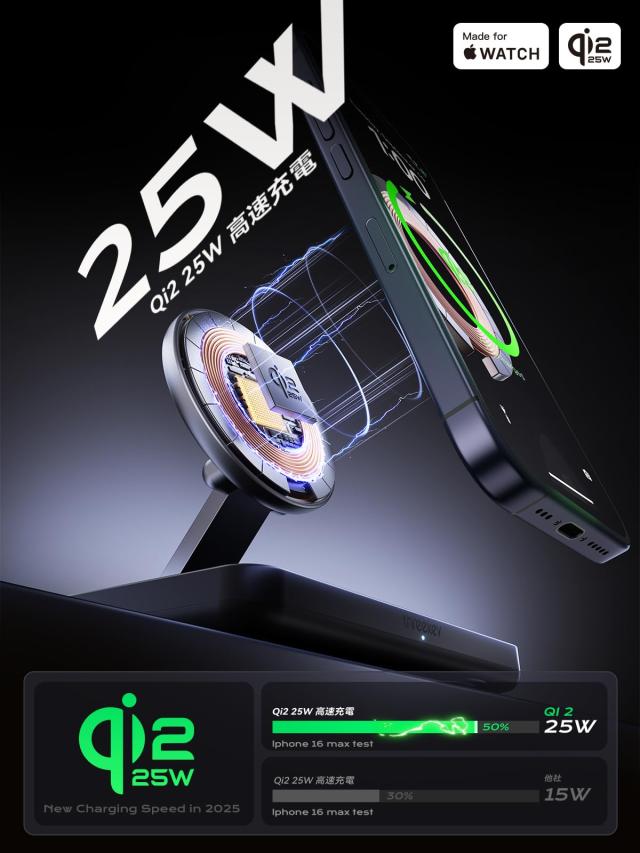 【MFi・Qi2 25W公式認証】THREEKEY 3-in-1 ワイヤレス充電ステーション｜iPhone 17/16/15/14/13/12・for Apple Watch・AirPods対応｜折り_1