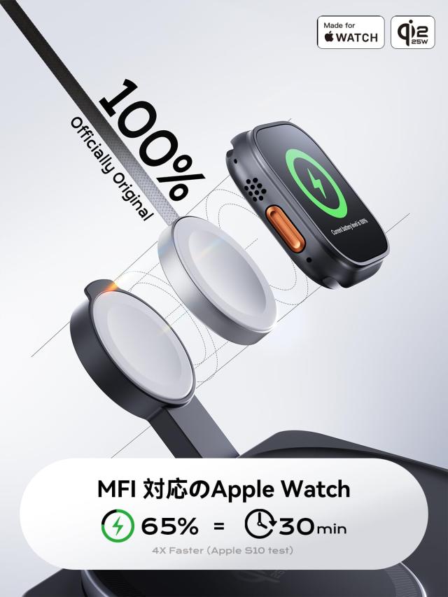 【MFi・Qi2 25W公式認証】THREEKEY 3-in-1 ワイヤレス充電ステーション｜iPhone 17/16/15/14/13/12・for Apple Watch・AirPods対応｜折り_2