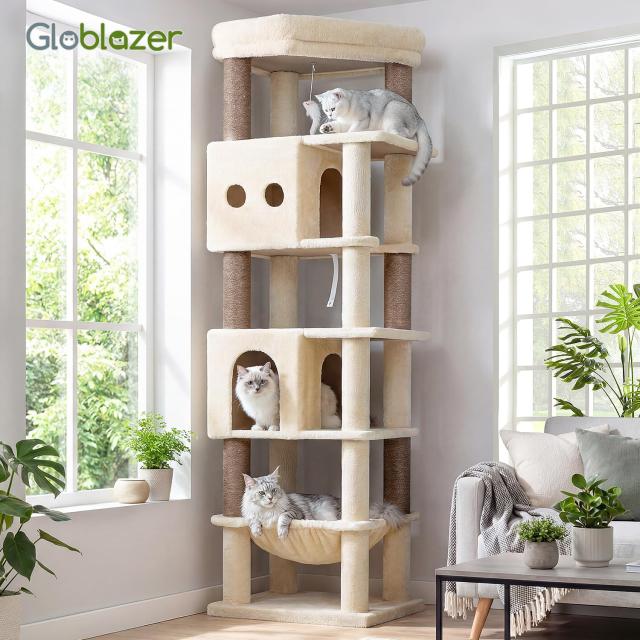 Globlazer キャットタワー ベージュ 大型猫用 省スペース 隅に置く 猫タワー 取り外し可能なクッション付きの展望台 2つ広々としたの猫ハ_6
