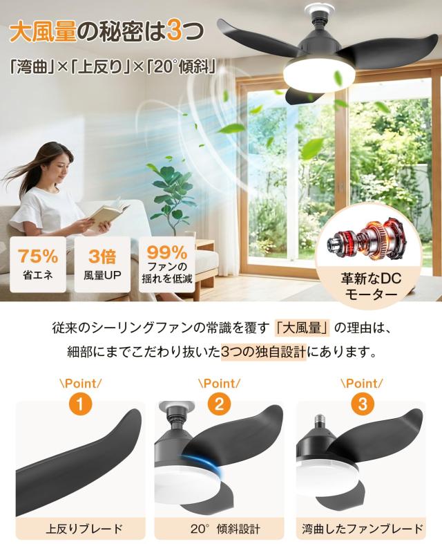 SUKITEN シーリングファンライト LED 【2026 】Φ63.5cm 正逆回転 38W 3500lm 抜け止め構造の羽根 DCモーター 静音 無段階調光調色 壁ス_2