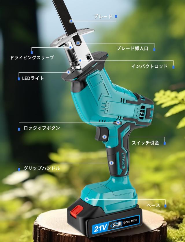Gaksam シプロソー 電動 ノコギリ【2000mAh*2個バッテリー付き＆替刃8