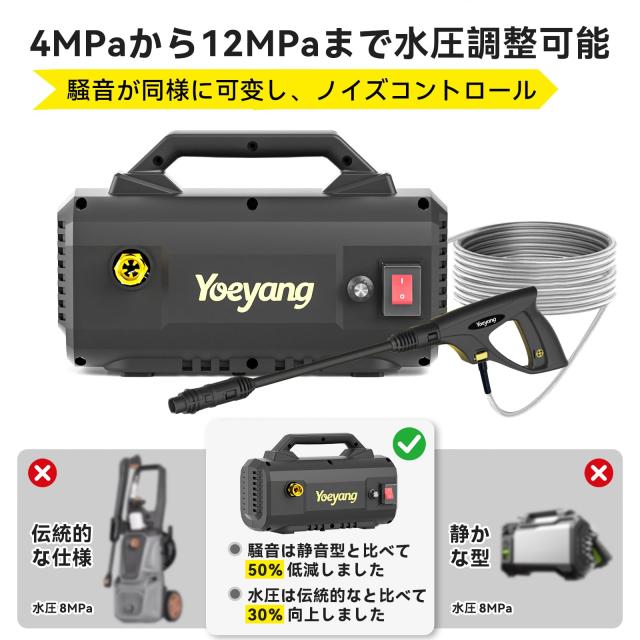 高圧洗浄機【12MPa・静音設計・無段階調整ノズル・A4用紙サイズ・超