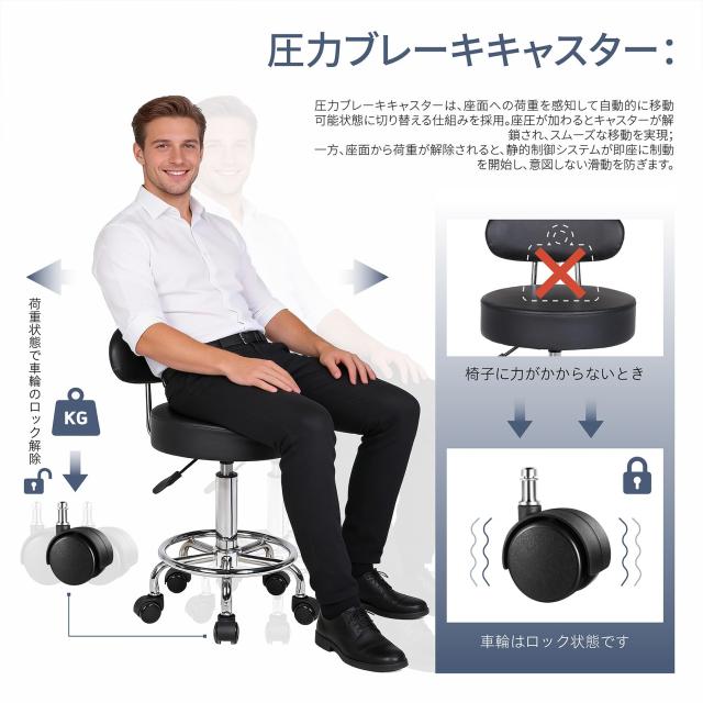 Youhauchair カウンターチェア キャスター付き 回転 昇降 ハイスツール 背もたれ 2WAY 丸椅子 製図用、オフィス、バー、キッチンチェア 1_3