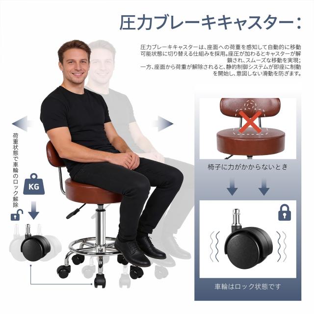 Youhauchair カウンターチェア キャスター付き 回転 昇降 ハイスツール 背もたれ 2WAY 丸椅子 製図用、オフィス、バー、キッチンチェア 1_3