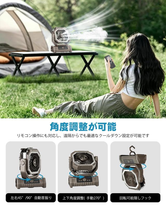 充電式扇風機 アウトドア 36000mAhバッテリー キャンプ扇風機 【2026最新バージョンアップ】強力サーキュレーター バッテリー式 リモコン_5