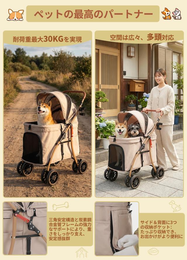 MILA＆LOUIS ペットカート 中型犬用 耐荷重30Kg 低床型 66×40×36cm_2