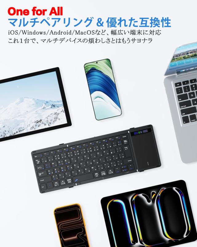 【最新型】Ewin キーボード ワイヤレス 折りたたみ bluetooth 無線と有線両対応 表示スクリーン＆ヒンジロック搭載 ipad mac タブレット_2